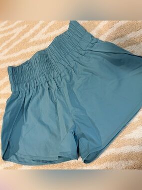 Zenana Outfitters Smocked-Waist Athletic Shorts — Teal Blue